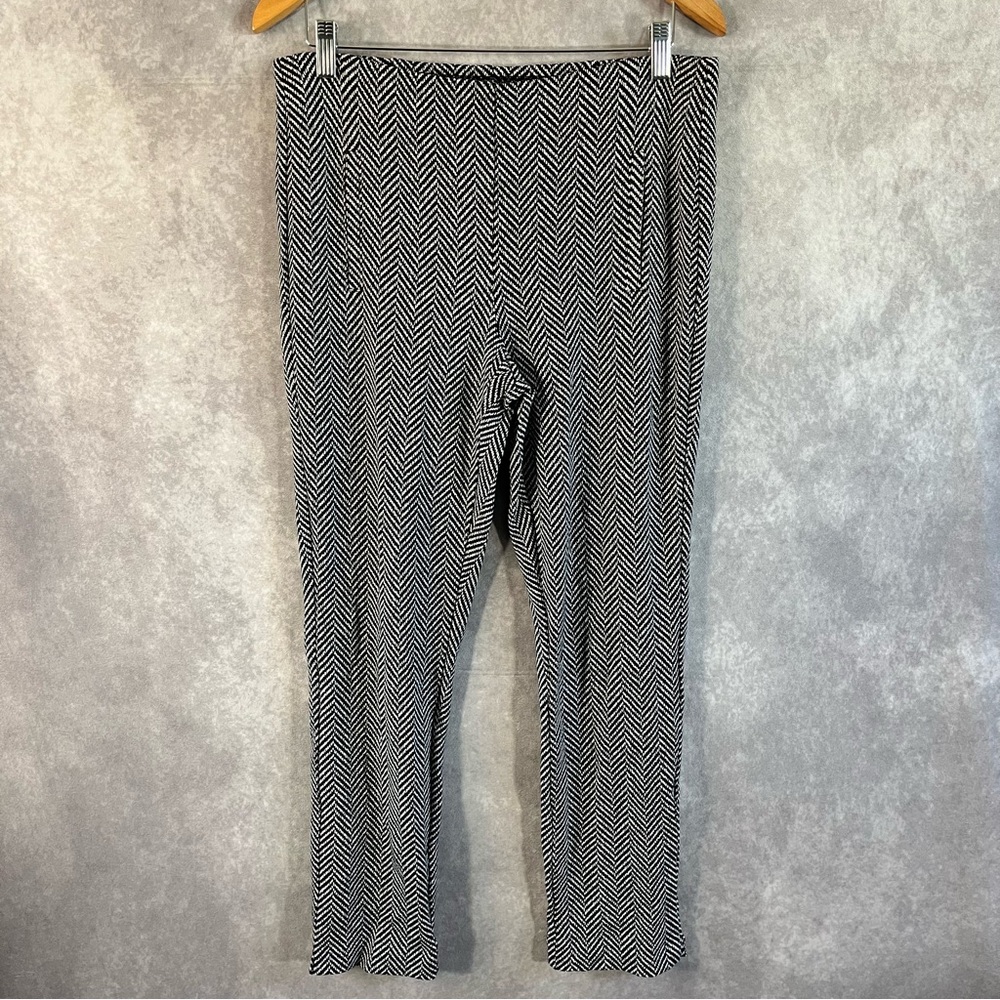 Chico's Pants Women 1 Black White Chevron Print Elastic Waist Faux‎ Pockets